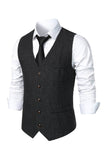 Gilet décontracté rétro noir à simple boutonnage à col en V pour hommes