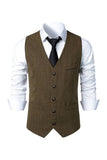 Gilet décontracté rétro noir à simple boutonnage à col en V pour hommes