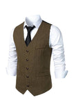 Gilet décontracté rétro noir à simple boutonnage à col en V pour hommes