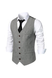 Gilet décontracté rétro noir à simple boutonnage à col en V pour hommes
