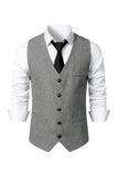 Gilet décontracté rétro noir à simple boutonnage à col en V pour hommes