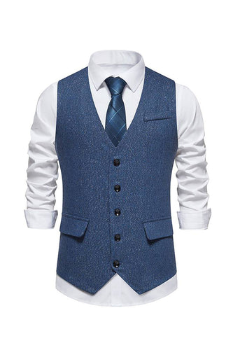 Gilet à simple boutonnage Gilet de costume rétro bleu pour hommes