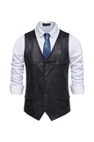 Gilet décontracté à simple boutonnage pour hommes à col en V et col en V marron