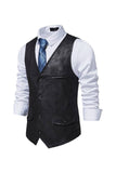 Gilet décontracté à simple boutonnage pour hommes à col en V et col en V marron