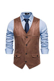 Gilet décontracté à simple boutonnage pour hommes à col en V et col en V marron