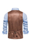 Gilet décontracté à simple boutonnage pour hommes à col en V et col en V marron