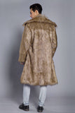 Marron Ouvert Sur Le Devant Fausse Fourrure Long Hommes Manteau