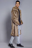 Marron Ouvert Sur Le Devant Fausse Fourrure Long Hommes Manteau