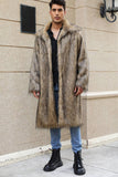 Marron Ouvert Sur Le Devant Fausse Fourrure Long Hommes Manteau