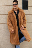 Marron Ouvert Sur Le Devant Fausse Fourrure Long Hommes Manteau