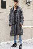 Marron Ouvert Sur Le Devant Fausse Fourrure Long Hommes Manteau