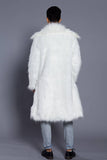 Marron Ouvert Sur Le Devant Fausse Fourrure Long Hommes Manteau