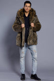 Marron Ouvert Sur Le Cou De Revers De Longue Fausse Fourrure Hommes Manteau