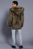 Marron Ouvert Sur Le Cou De Revers De Longue Fausse Fourrure Hommes Manteau