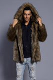 Marron Ouvert Sur Le Cou De Revers De Longue Fausse Fourrure Hommes Manteau