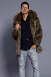 Marron Ouvert Sur Le Cou De Revers De Longue Fausse Fourrure Hommes Manteau