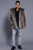 Marron Ouvert Sur Le Cou De Revers De Longue Fausse Fourrure Hommes Manteau