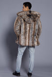 Marron Ouvert Sur Le Cou De Revers De Longue Fausse Fourrure Hommes Manteau