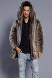 Marron Ouvert Sur Le Cou De Revers De Longue Fausse Fourrure Hommes Manteau