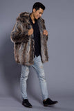 Marron Ouvert Sur Le Cou De Revers De Longue Fausse Fourrure Hommes Manteau