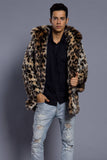 Marron Ouvert Sur Le Cou De Revers De Longue Fausse Fourrure Hommes Manteau