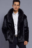 Noir Revers Cou Recadré Fausse Fourrure Hommes Manteau