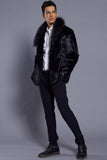 Noir Revers Cou Recadré Fausse Fourrure Hommes Manteau