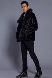 Noir Revers Cou Recadré Fausse Fourrure Hommes Manteau