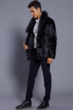 Noir Revers Cou Recadré Fausse Fourrure Hommes Manteau