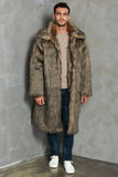 Marron Revers Cou Long Fausse Fourrure Hommes Manteau