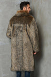 Marron Revers Cou Long Fausse Fourrure Hommes Manteau