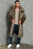 Marron Revers Cou Long Fausse Fourrure Hommes Manteau