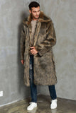 Marron Revers Cou Long Fausse Fourrure Hommes Manteau
