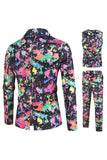 Costumes de fête 3 pièces à un bouton imprimés colorés de Noël pour hommes