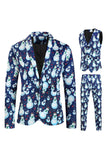 Revers cranté un bouton bleu bonhomme de neige imprimé costumes pour hommes