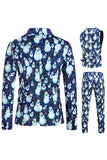 Revers cranté un bouton bleu bonhomme de neige imprimé costumes pour hommes
