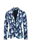 Revers cranté un bouton bleu bonhomme de neige imprimé costumes pour hommes