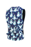 Revers cranté un bouton bleu bonhomme de neige imprimé costumes pour hommes