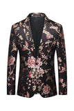 Blazer Homme Jacquard Jacquard Fleur Noire Revers Cranté