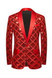 Châle revers un bouton rouge paillettes Blazer de bal pour hommes