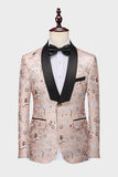 Léger Kaki Jacquard Châle Revers 2 Pièces Hommes Costumes De Soirée
