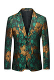 Blazer de bal en jacquard vert à revers cranté pour homme