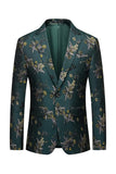 Blazer de bal pour homme brodé à revers cranté vert foncé