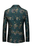 Blazer de bal pour homme brodé à revers cranté vert foncé