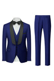 Costumes de Soirée pour hommes 3 pièces bleu royal châle revers