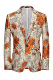 Blazer Homme Jacquard Fleur Rose Revers Cranté