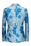 Blazer Homme Jacquard Fleur Rose Revers Cranté