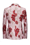 Blazer Homme Jacquard Fleur Rose Revers Cranté