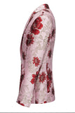 Blazer Homme Jacquard Fleur Rose Revers Cranté