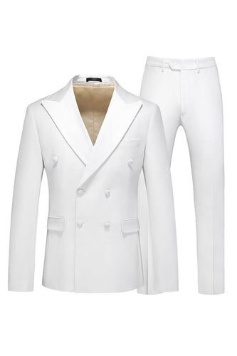 Costumes formels blancs à double boutonnage 2 pièces à revers pour hommes